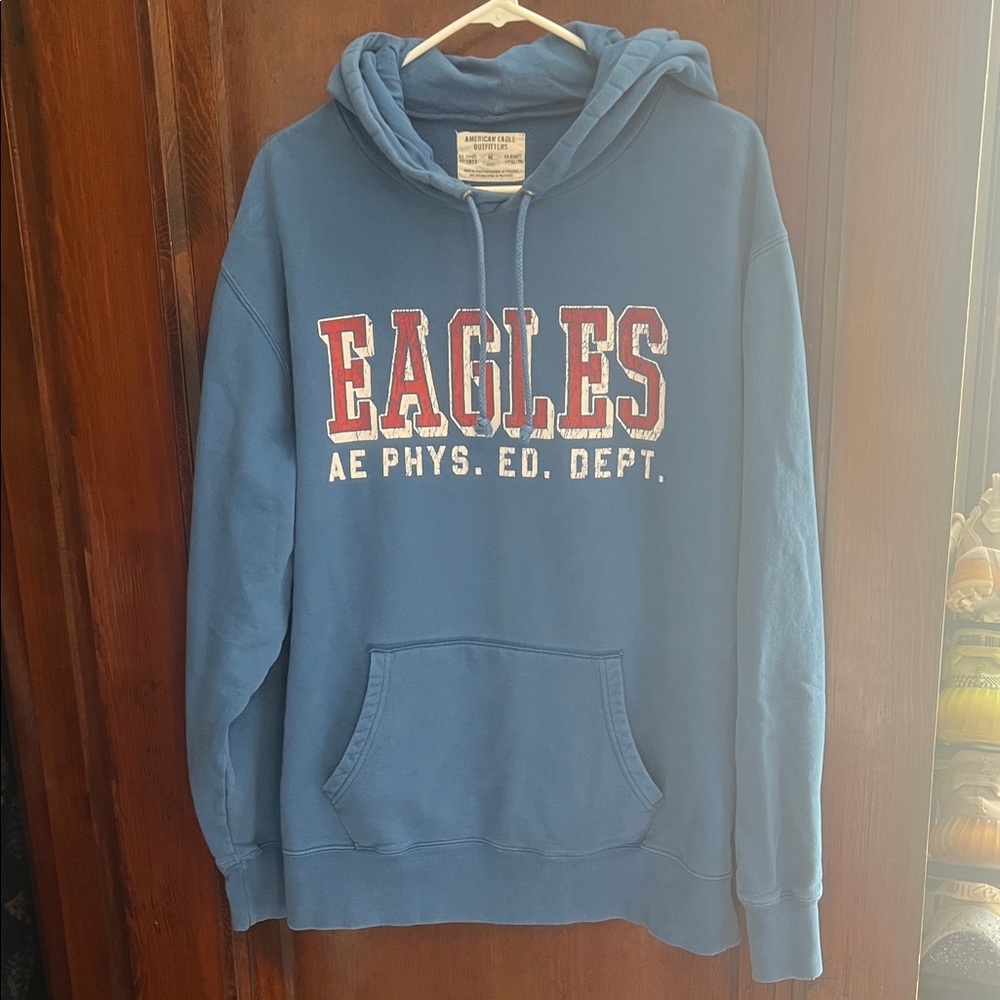 American Eagle Outfitters Blue Hoodie with Red Accents